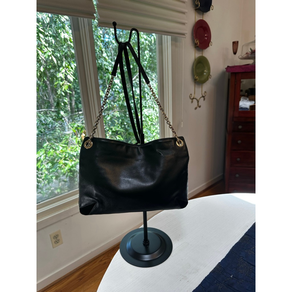 Jimmy Choo Black Leather & Suede Shoulder Bag w: Gold Chain - Picture 3 of 15